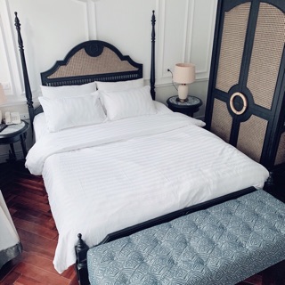 Set chăn ga gối trắng kẻ sọc 3 phân