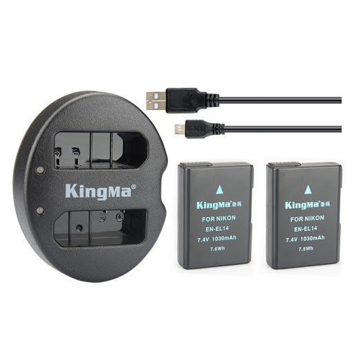 Bộ 2 pin 1 sạc Kingma cho Nikon EN-EL14 + Hộp đựng Pin, Thẻ nhớ