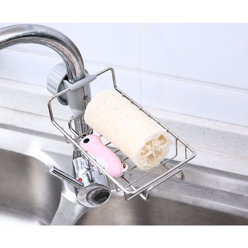 Giá Để Đồ Rửa Bát – Khay Inox Gắn Vòi Rửa Chén – Giá Treo Vòi Đựng Đồ Inox Đa Năng