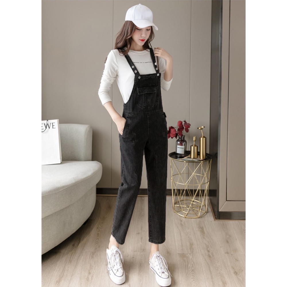 Yếm jean dài nữ SAIGONJEAN màu xám đậm YJ016 phong cách hàn quốc