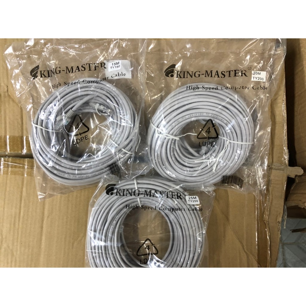 Dây Cáp Mạng Bấm Sẵn 2 Đầu KINGMASTER dài 15M-20M-25M UTP CAT 5E- Đầu Đúc