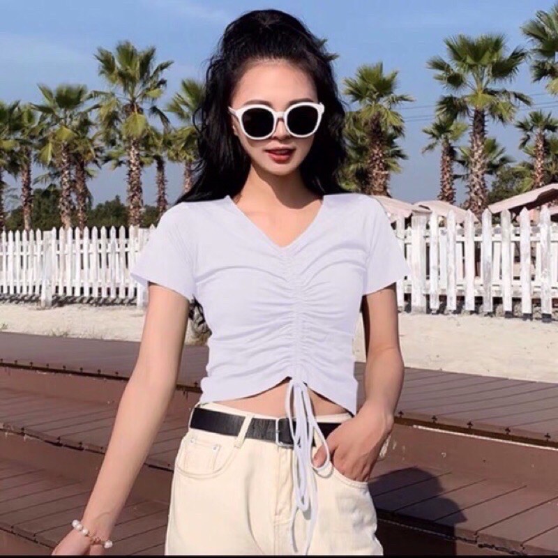 Áo Croptop Rút Dây Giữa Ngực CT29 Chất thun gân mềm mịn kiểu dáng Ulzzang