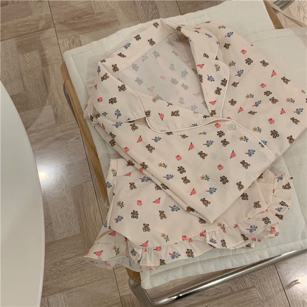 Bộ ngủ pijama họa tiết hoa nhí vải cotton