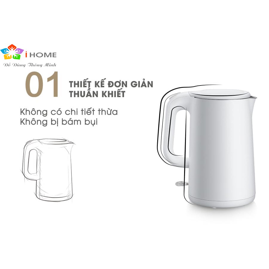 Ấm Siêu Tốc Bình Đun Siêu Tốc Mini Hai Lớp Chống Bỏng Đẹp Sang Trọng Bear  ZDH-B15T1 Dung Tích 1.5 Lít,Himect