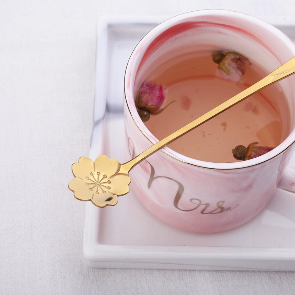 Thìa cafe, muỗng cà phê inox cao cấp, hoa anh đào, hoa hồng z17