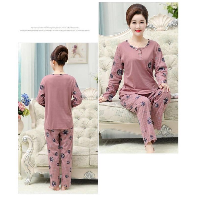 Bộ đồ ngủ tay dài thời trang cho phụ nữ trung niên