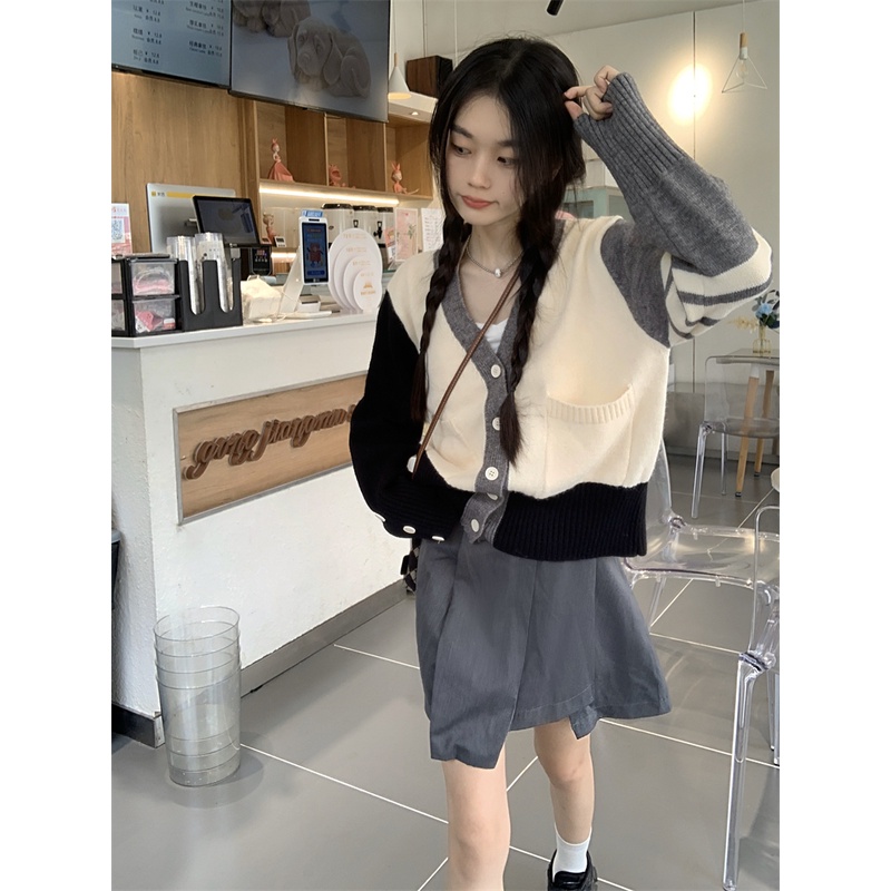 ZHELIHANGFEI Áo Khoác Cardigan Dệt Kim Tay Dài Cổ Chữ V Phong Cách Retro Nhật Bản