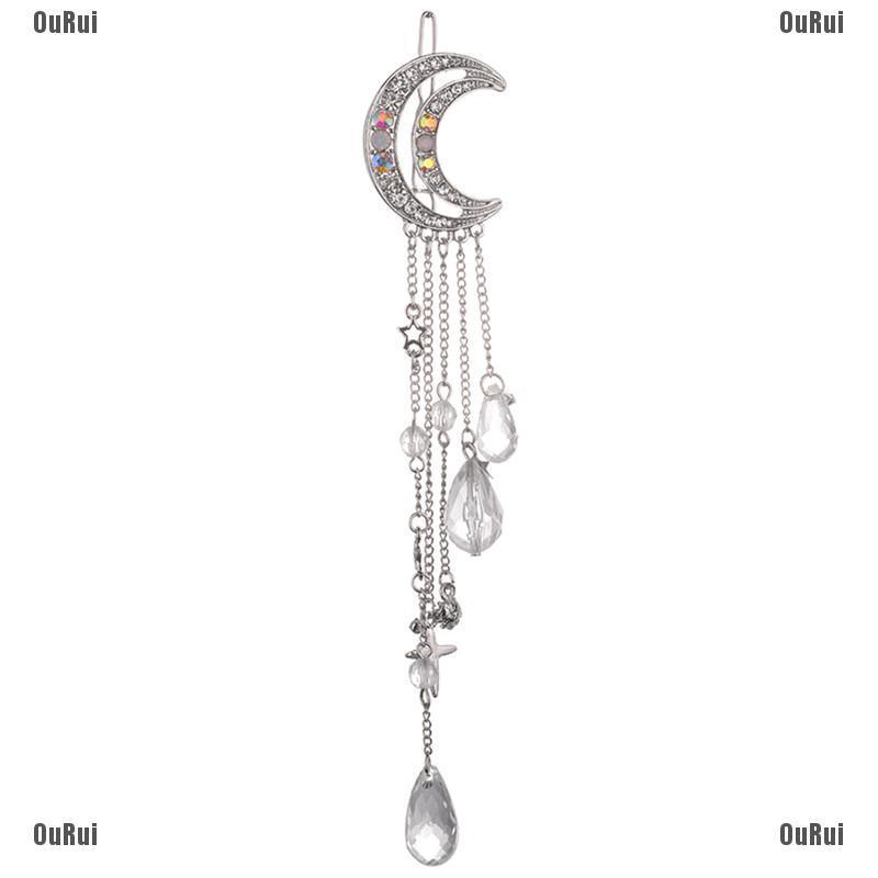 (FCC) Kẹp Tóc Hình Mặt Trăng Đính Đá Dễ Thương Thời Trang