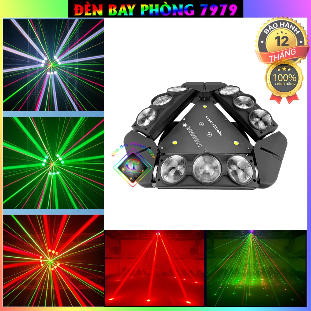 Đèn Moving 9 Mắt Có Laser Cảm Biến Âm Thanh 3in1 Tạo Ra 3 Hiệu Ứng Thay Đổi Liên Tục Dùng Cho Phòng Bar, Vũ Trường...