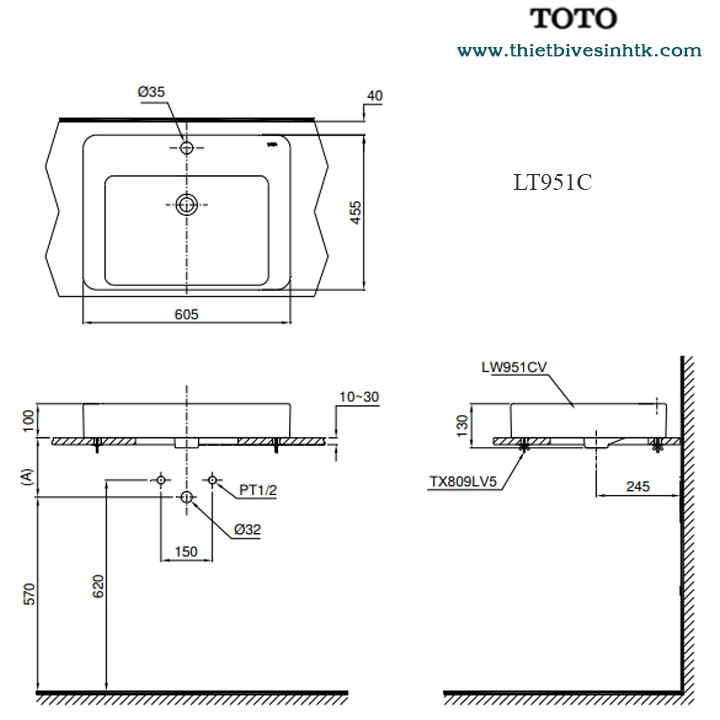 Lavabo đặt bàn của TOTO LT951C