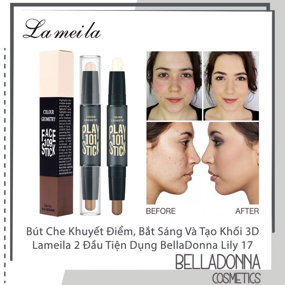 [HCM] Bút Che Khuyết Điểm, Bắt Sáng Và Tạo Khối 3D 2 Đầu Tiện Dụng Lameila Colour Geometry Face 109 Stick 3g Lily 17