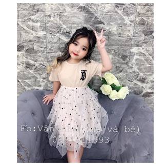 Váy chữ B chân váy voan bi xếp tầng cho bé gái