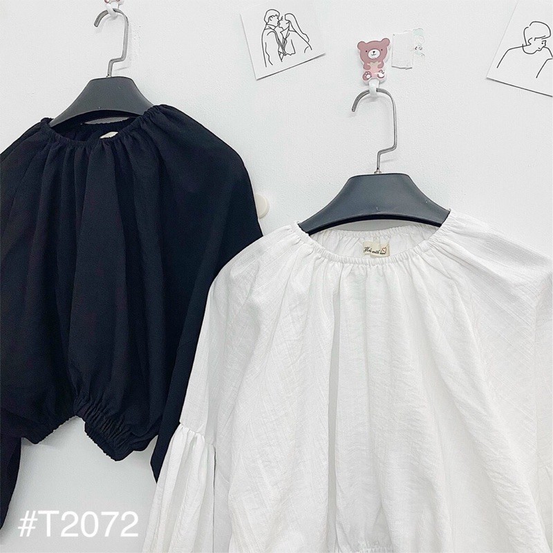 Áo Kiểu BATWING BLOUSE tay dài cổ tròn form chuẩn dễ mix chất linen thun mềm mịn tay áo s bo chun ko ko