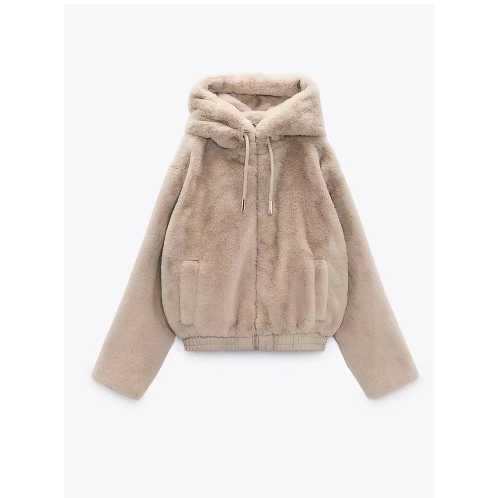 ÁO KHOÁC NỮ ZARA XUẤT LÓT LÔNG CÓ MŨ NÂU/ĐEN - 6318/234