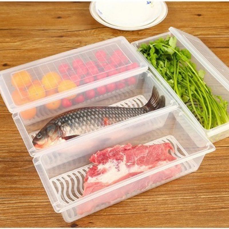 Hộp Nhựa Thực Phẩm Đựng Hành Tỏi Trữ Tủ Lạnh Hộp Để Ráo Thịt Cá