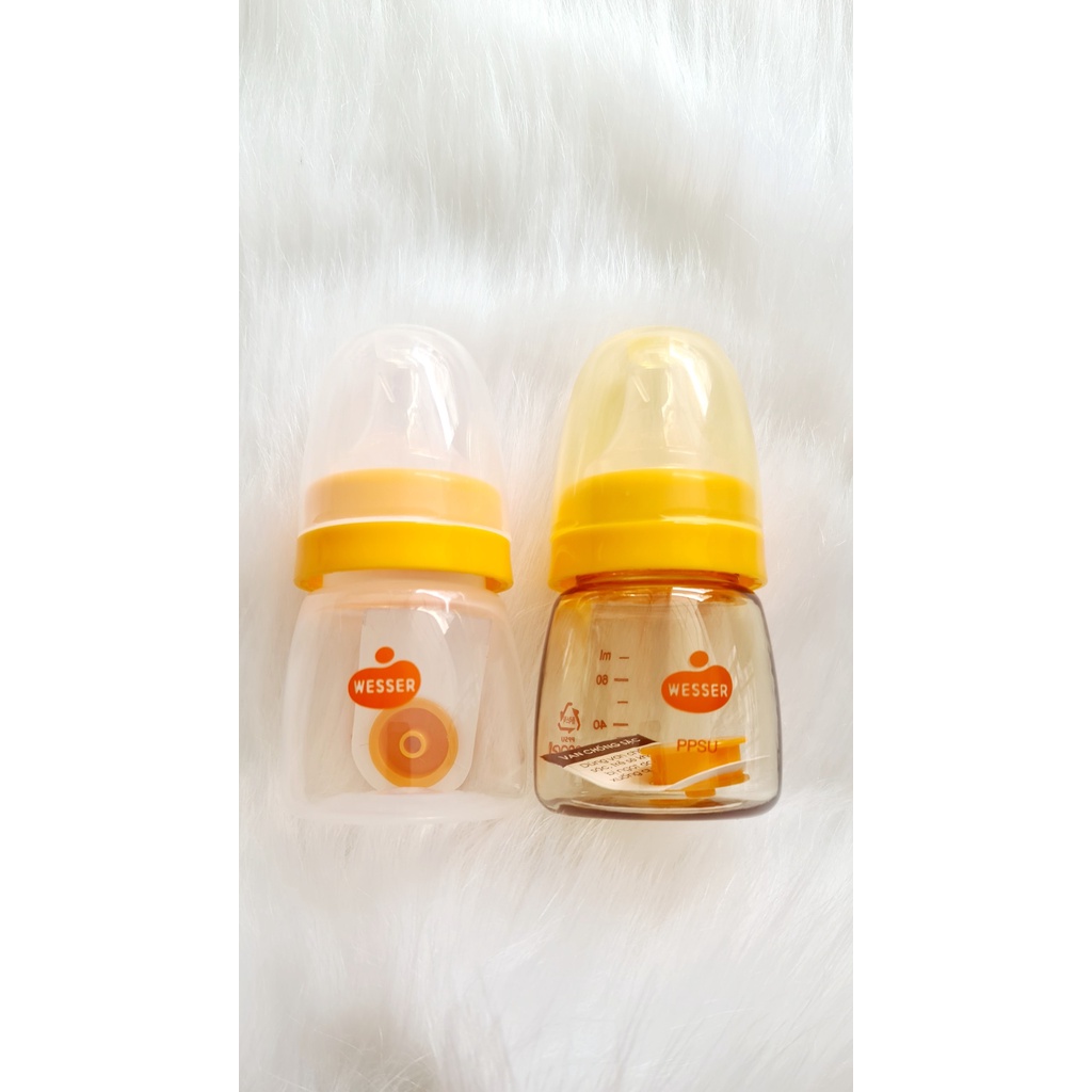 Bình sữa Wesser PP & PPSU dung tích 60ml dành cho bé sơ sinh (0 - 1 tháng) - tặng van chống sặc