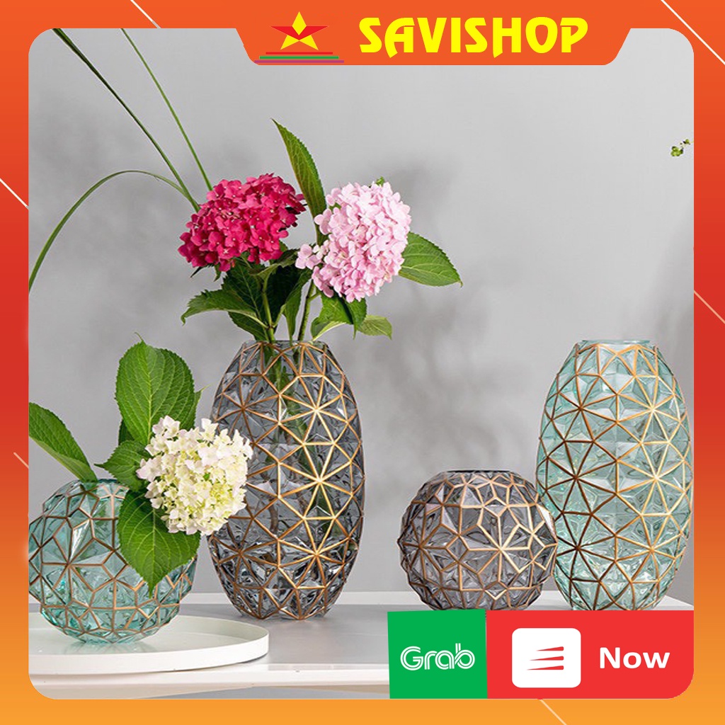 Lọ hoa thủy tinh kim cương🔴SAVISHOP🔴Lọ hoa đẹp - Bình hoa trang trí kiếu dáng viên kim cương sang trọng