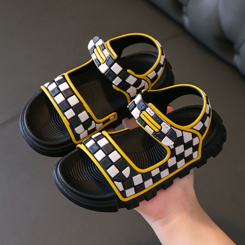 Xăng đan Hở Ngón Đế Bằng Chống Thấm Nước Họa Tiết Sọc Caro Cho Bé