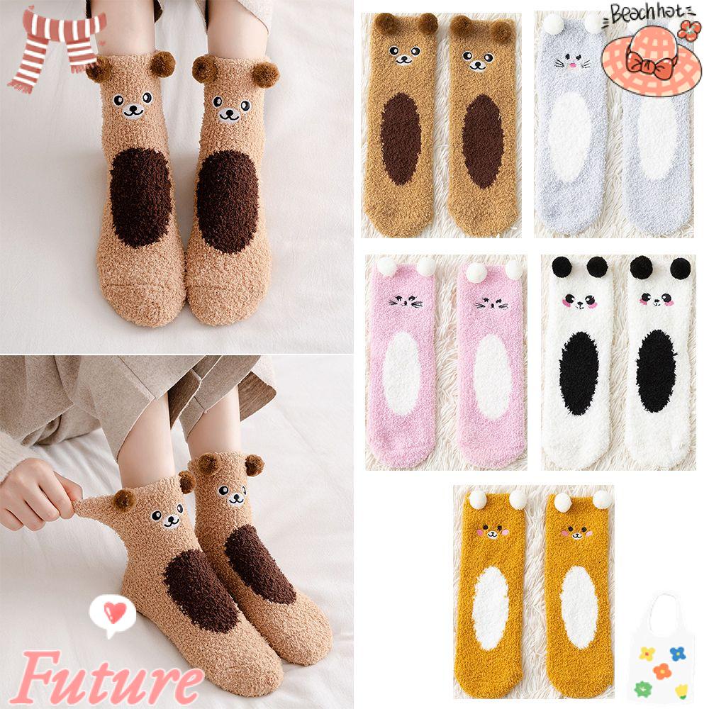 Vớ Ngủ Vải Nhung San Hô Giữ Ấm Mùa Đông In Họa Tiết Gấu Dễ Thương Cho Nữ