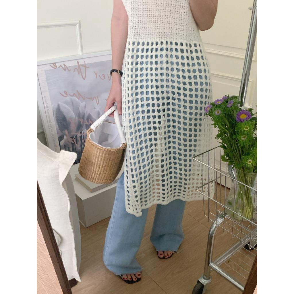 Đầm Dệt Kim Phối Lưới Phong Cách Retro 52273