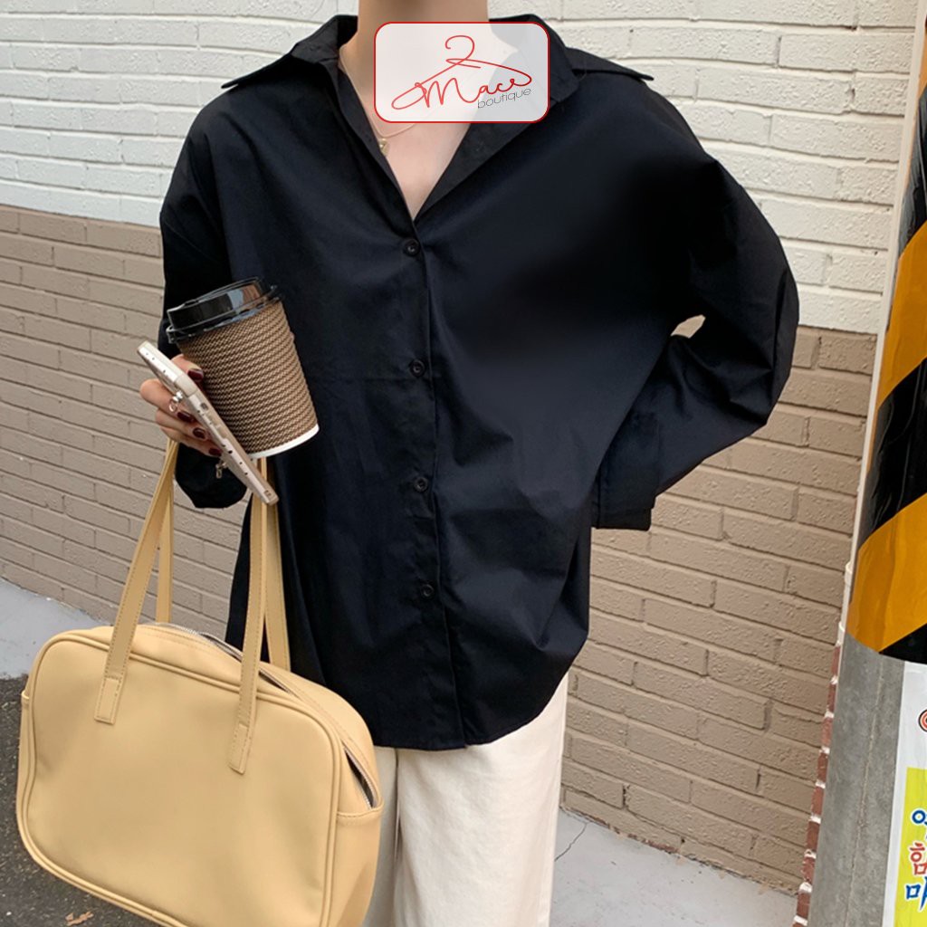 Áo sơ mi dáng rộng nữ nam trơn Basic Unisex Dài Tay trắng đen chất cotton lụa - MACboutique | BigBuy360 - bigbuy360.vn