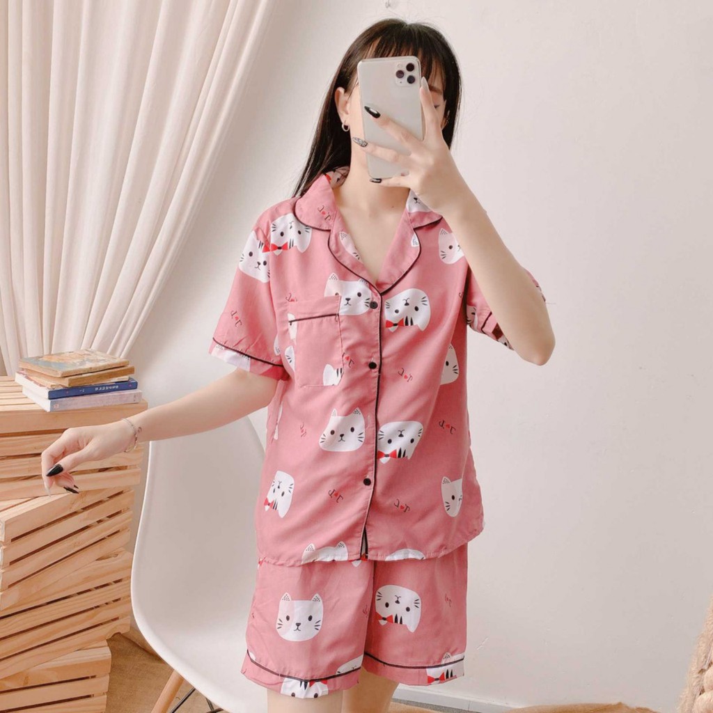 Bộ đồ ngủ nữ pijama cộc đùi bộ mặc nhà chất kate cao cấp thái thoải mái dễ thương giá rẻ Hanz.vn H23