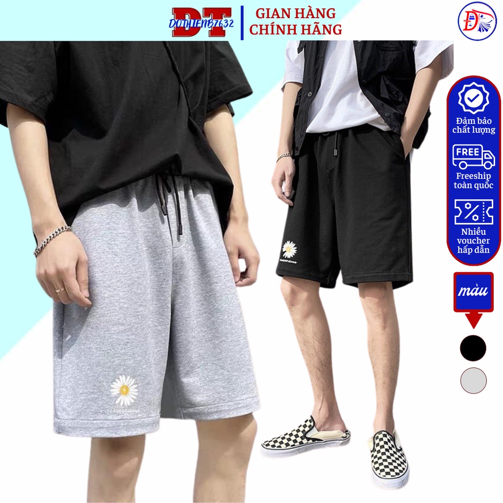 Quần đùi rộng ⚡️XẢ HÀNG - VIDEO ẢNH THẬT⚡️ Quan Short Nam Nữ in Hình Hoa Cúc, sọt chất thun nỉ bông đủ size màu đen SL