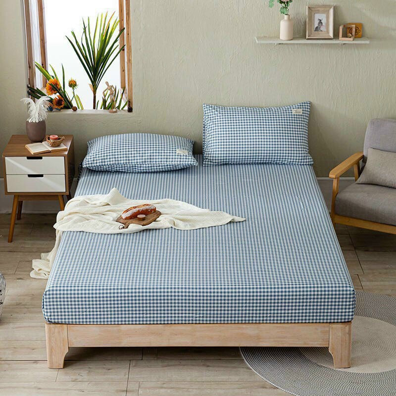 Bộ 3 Món Ga Gối Cotton Tici Basic Kẻ Caro Phong Cách Hàn Quốc Vintage Mềm Mịn Cao Cấp Size m6 m8 2m2 Napbedding