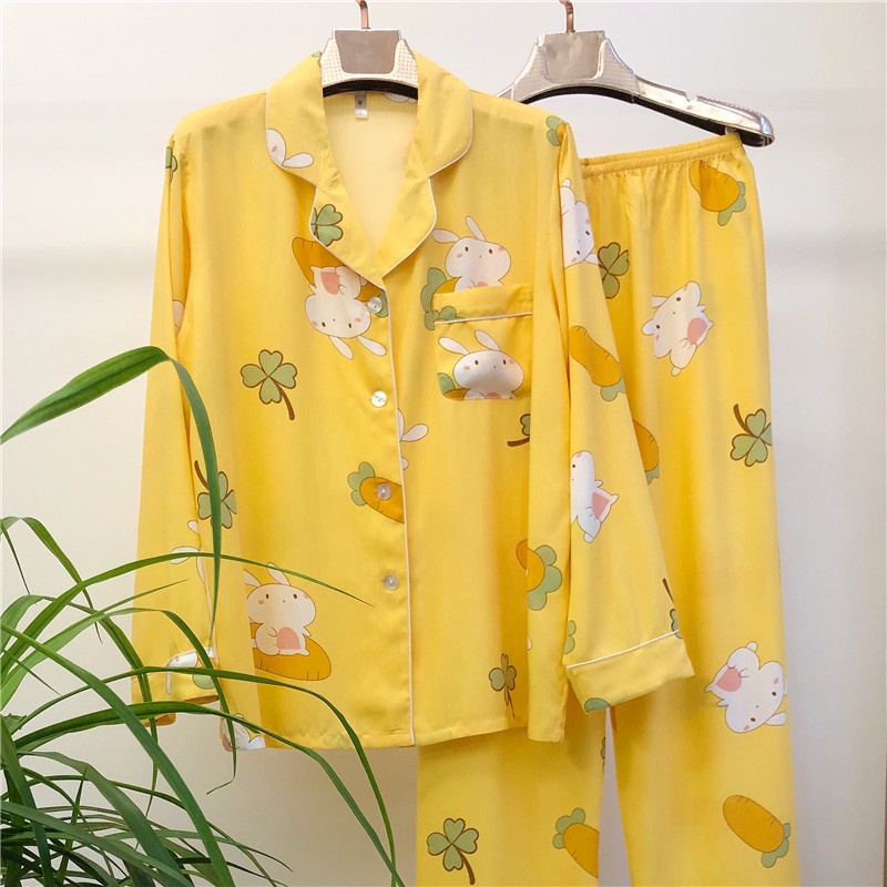 Popular new pajamas women's cotton cardigan spring and summer new long-sleeved trousers cotton silk thin suit cardigan home wear