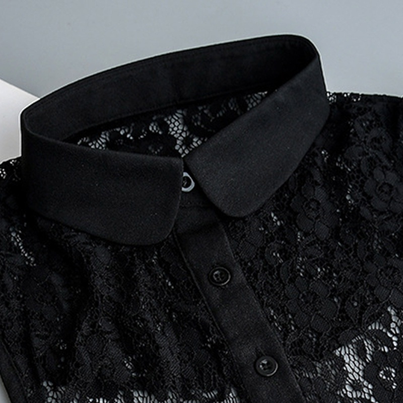 Áo Sơ Mi Nữ Nửa Cổ Ren Rỗng Tháo Rời Được In Họa Tiết Hoa