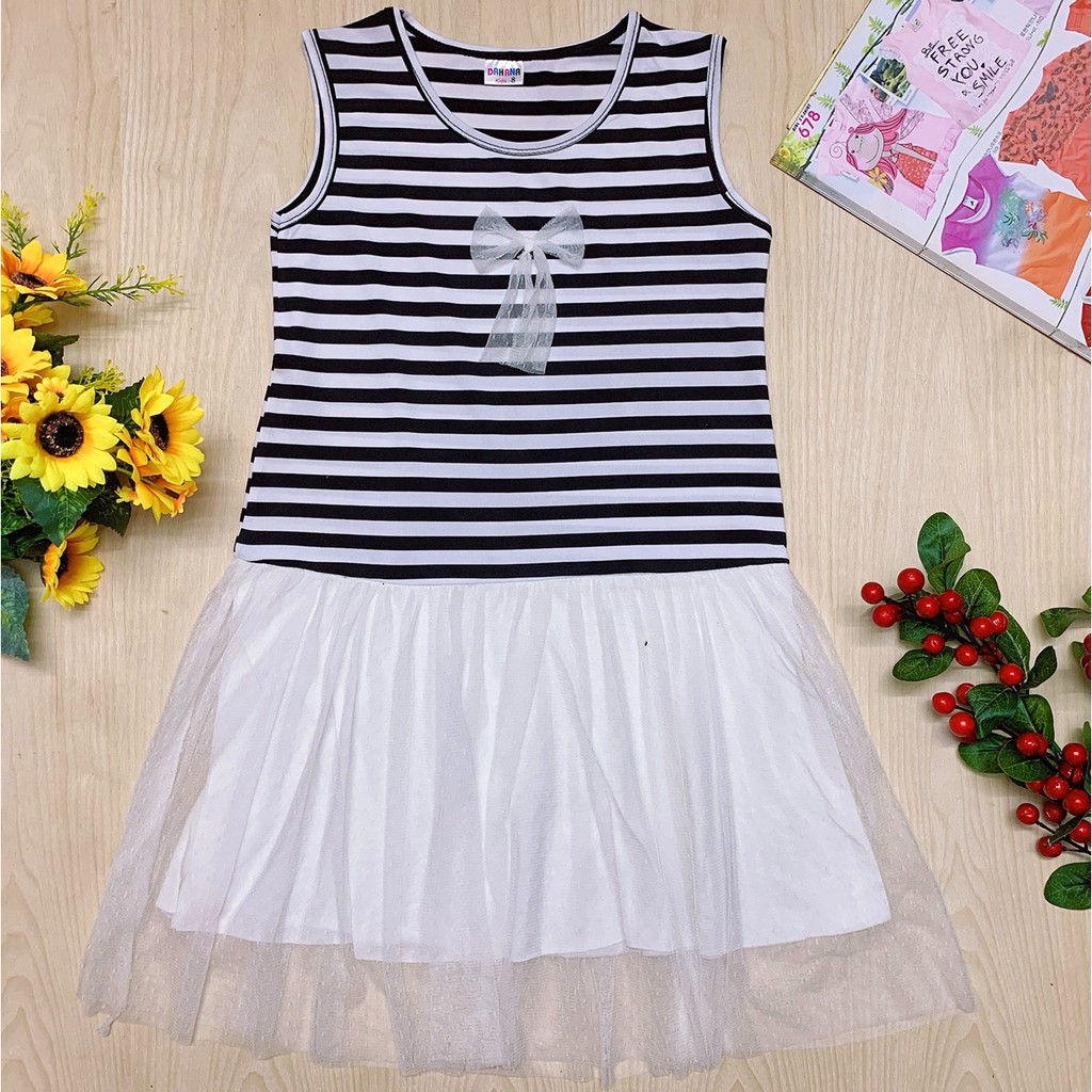 Váy bé gái - Váy sọc kẻ liền thân 2 lớp cho bé gái chất liệu thun cotton - Vạn xuân shop