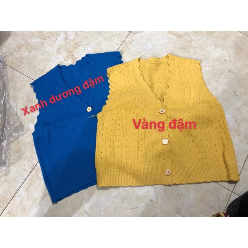 Áo gile len xốp (loại 1) viền lượn sóng cài cúc Ulzzang style Hàng Quảng Châu