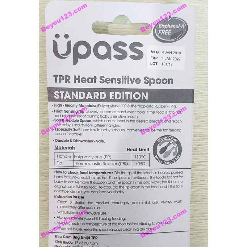 Thìa cảm ứng nhiệt TPR an toàn miệng cho bé Upass UP3021W (Made in Thailand)