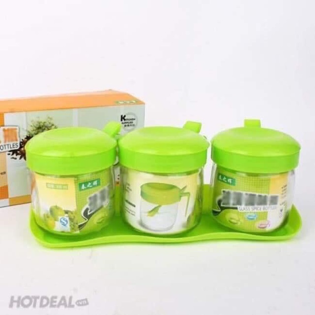 Bộ Gia Vị 3 cái bằng thuỷ tinh kèm muỗng.
