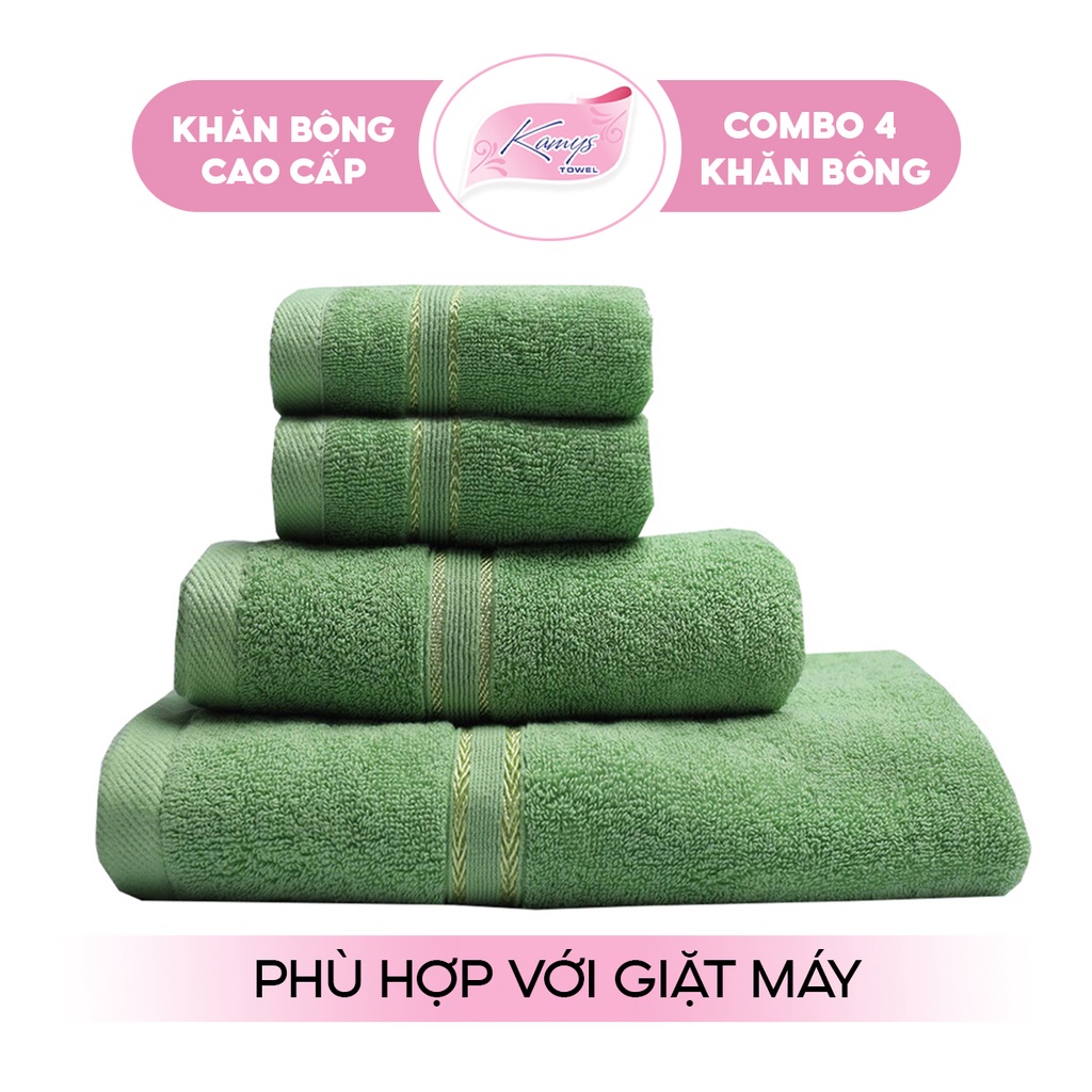 Combo 4 Khăn Tắm Gội Mặt Cao Cấp Kamys Towel 100% Cotton Siêu Thấm Hút, Không Sổ Lông, Không Phai Màu