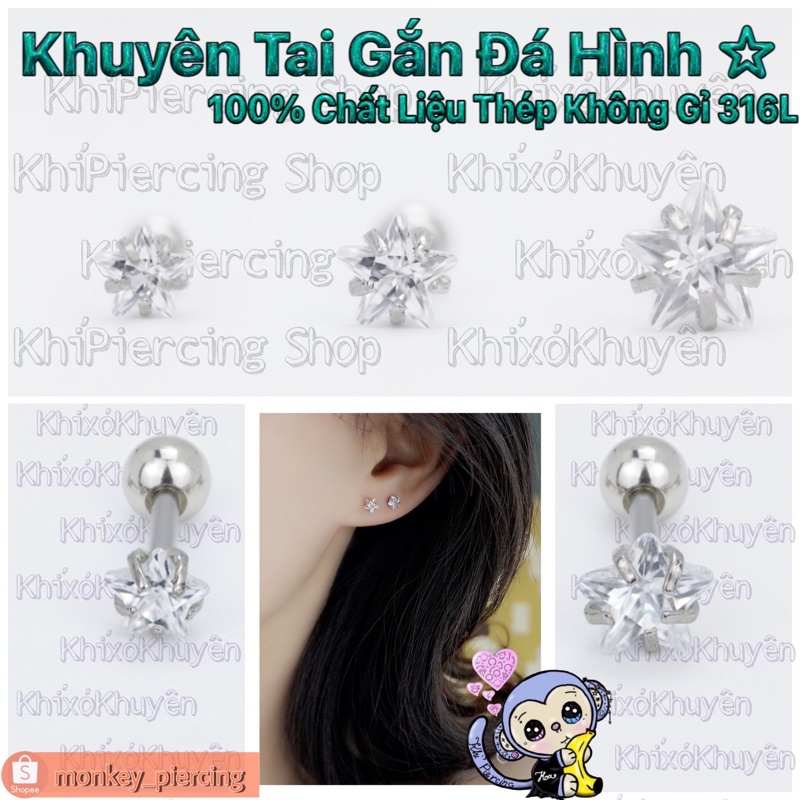 Khuyên Tai Gắn Đá Hình : ○ - △ - □ - ☆ . ( Giá bán là 1 cái )