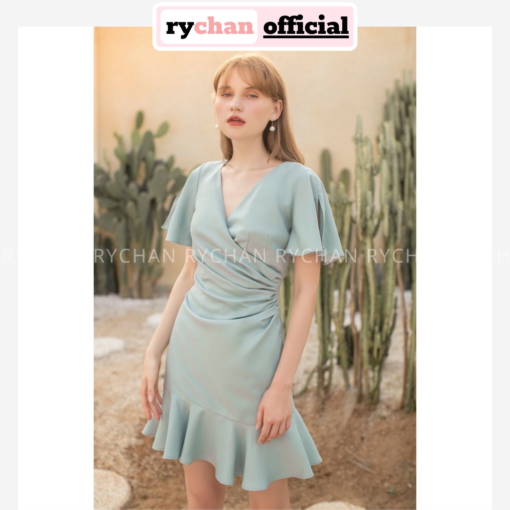 Đầm Xòe Mint Nhún Eo Đắp Chéo - DX022