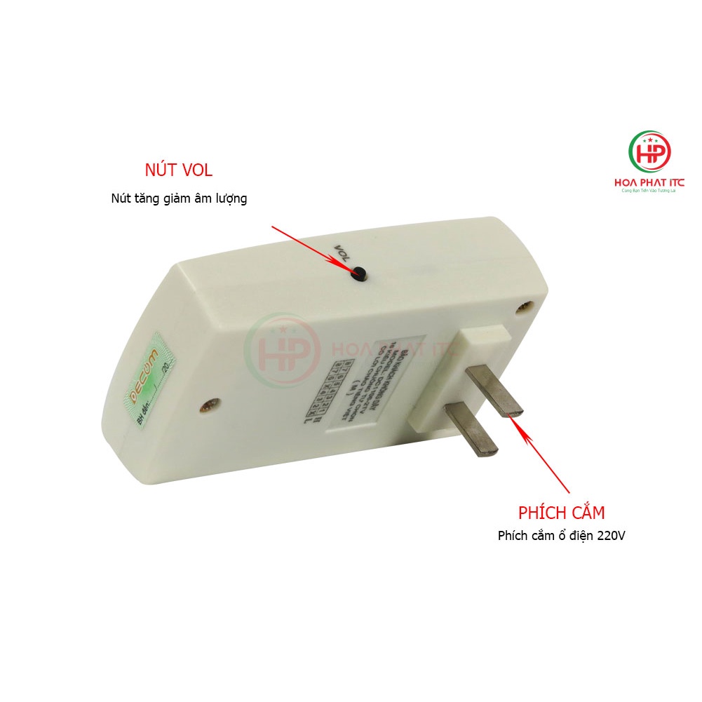 Chuông báo khách Tiếng Việt Decom DC1106-2TV không dây 16 kiểu chuông