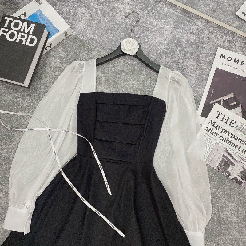 (Ảnh thật/ video): Váy tiêu thư cổ vuông ly ngực kèm ảnh thật trải sàn sẵn hàng