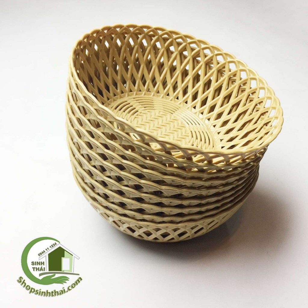 Rổ nhựa tròn giả mây đan cao cấp - rổ đựng trái cây - size trung 21x8cm