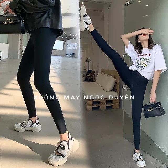 Quần legging nữ dài nâng mông cạp cao vải Umi đen co giãn gen bụng - Quần tregging nữ có túi mặc đi học gym làm công sở