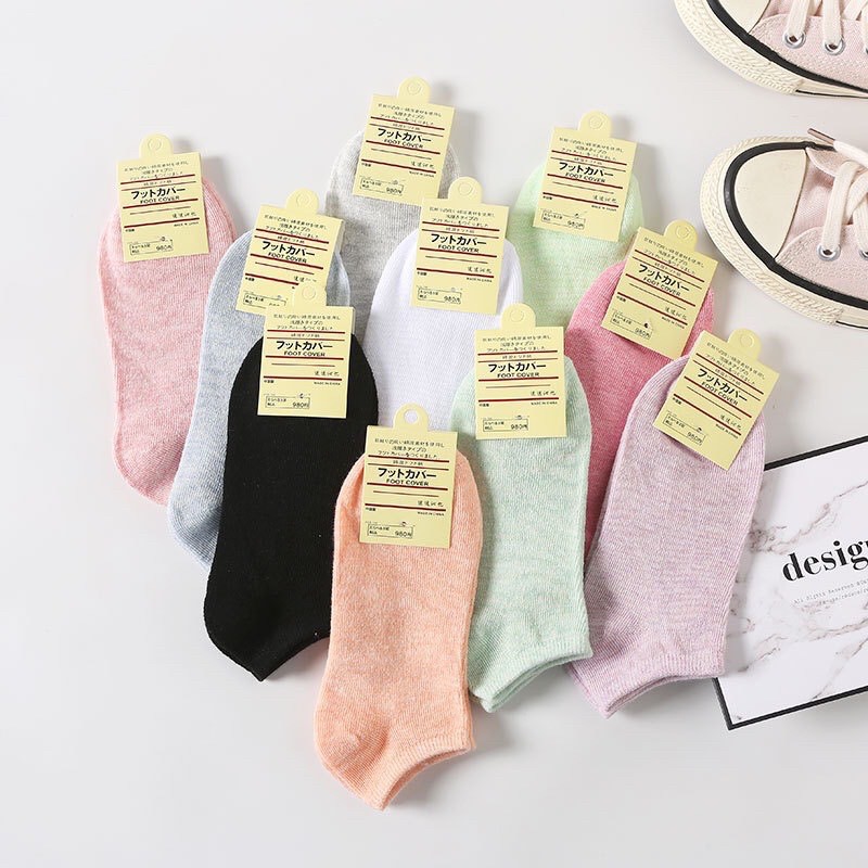 Tất Vớ Cổ Ngắn Chất Cotton Kháng Khuẩn Xuất Nhật Nhiều Màu