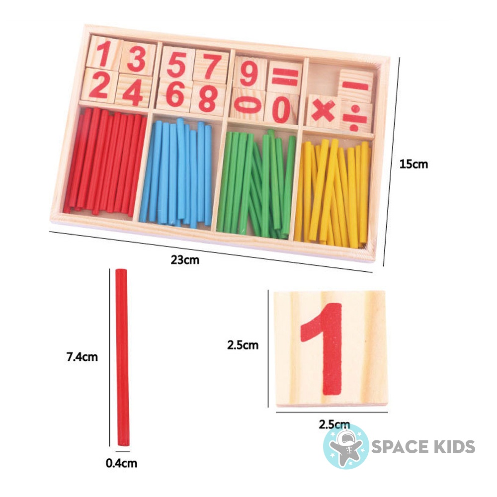 Đồ chơi giáo dục Hộp que tính gỗ học toán thông minh cho bé Space Kids