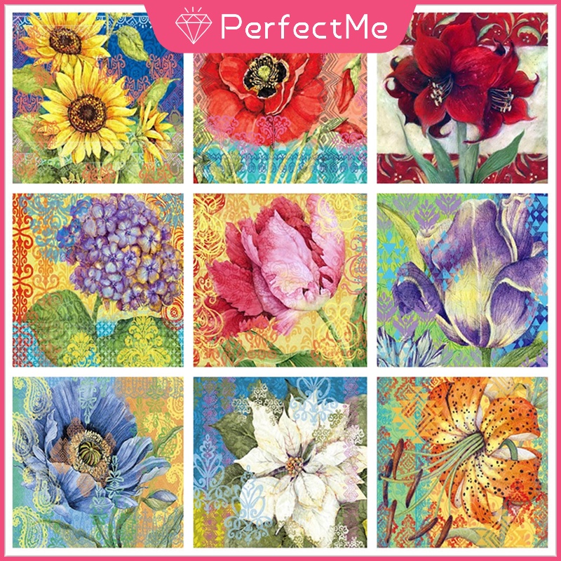 Bộ Tranh Đính Đá 5d Tự Làm 40x40cm Hình Hoa Xinh Xắn