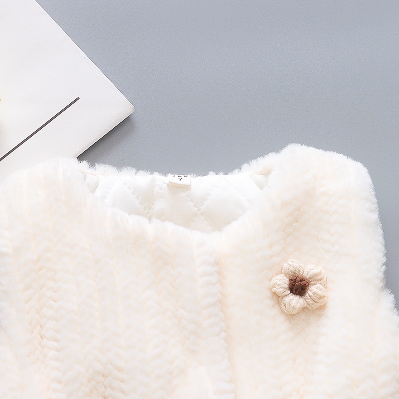 Áo Khoác Lông Dày Không Tay Màu Trơn Chống Gió Giữ Ấm Mùa Đông Phong Cách Hàn Quốc Cho Bé Gái 1-5 Tuổi