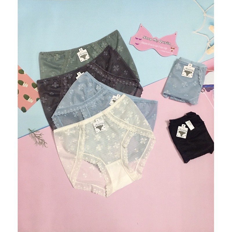 Quần lót ren hoa nhí mỏng nhẹ- cạp cao form 50-70kg