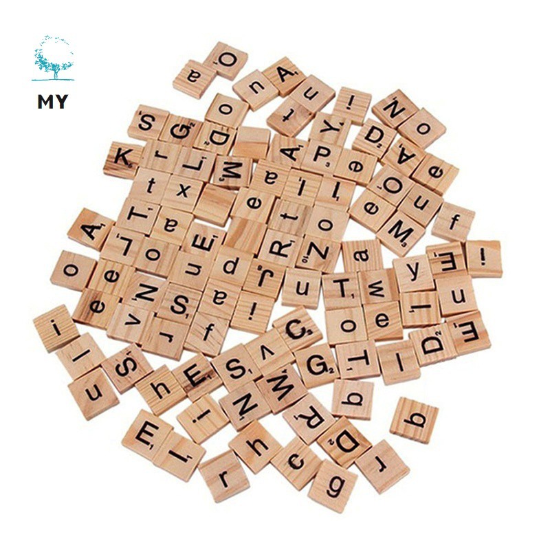 Bộ 100 miếng gỗ trò chơi scrabble in chữ tiếng Anh
