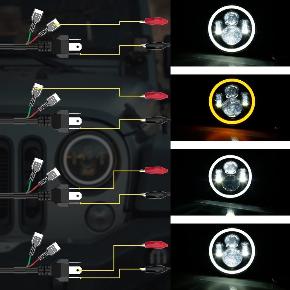 * Hàng Có Sẵn * Đèn Pha Xe Hơi 7 Inch H4 Đèn LED Xe Hơi Vòng Mắt Góc DRL Halo 12V 24V Hi/Lo Tín Hiệu Rẽ Cho JEEP Wrangler JK TJ LJ CJ7 Lada Niva Offroad Beetle