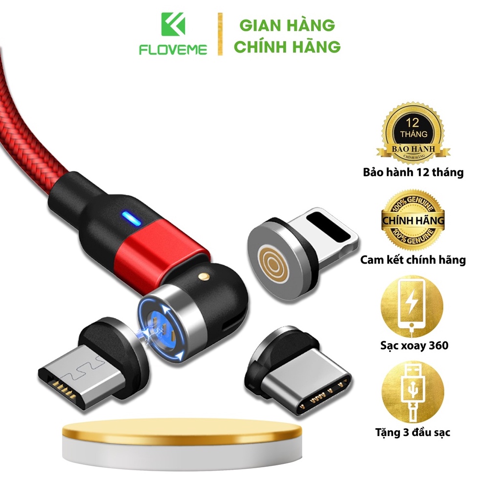 Cáp sạc nam châm từ tính đầu xoay 360 độ Floveme - M01, đầu xoay linh hoạt, sạc nhanh chóng, bám chắc chắn