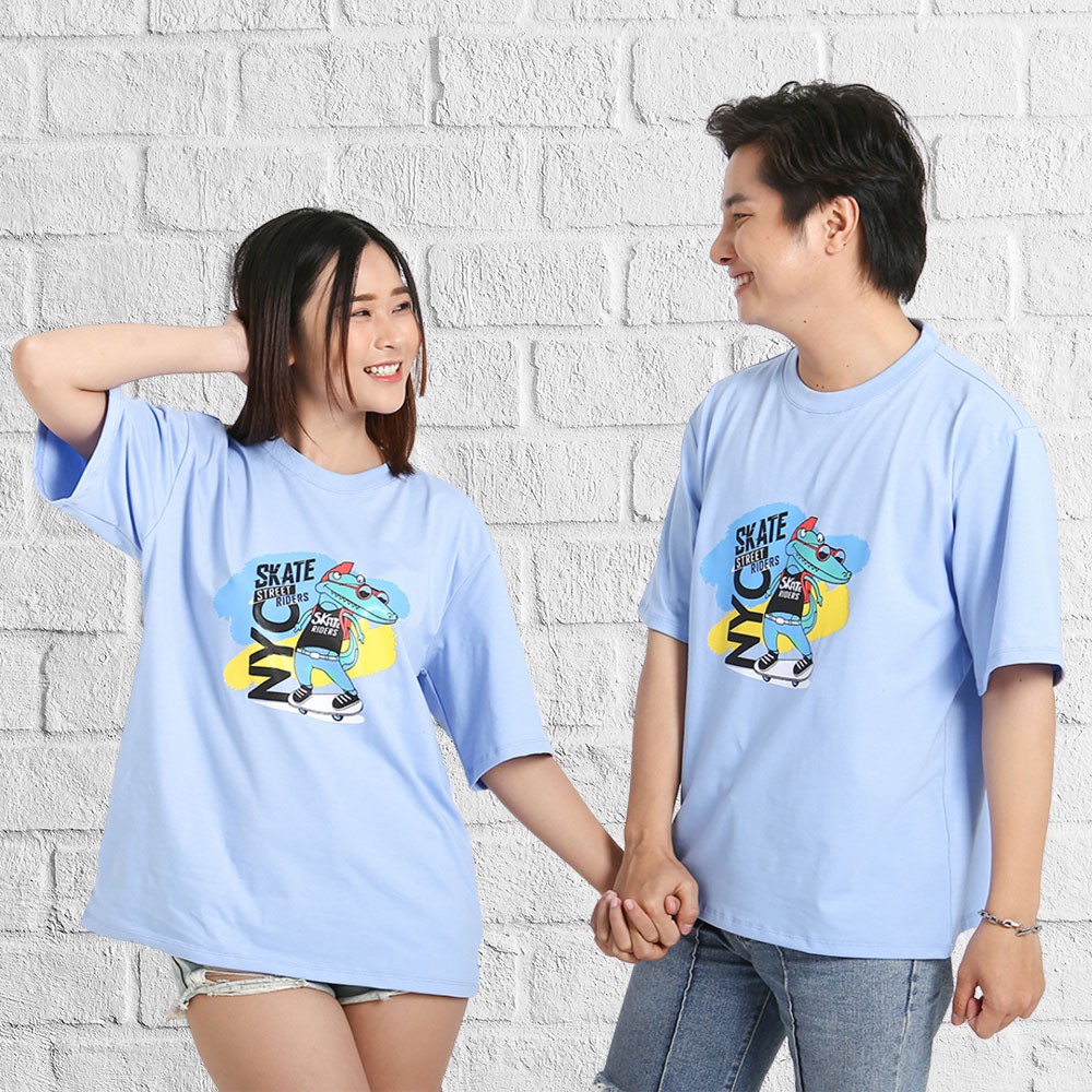 Áo thun tay lỡ phong cách unisex cổ tròn cho nam nữ in hình Cá Sấu Xanh đẹp T8
